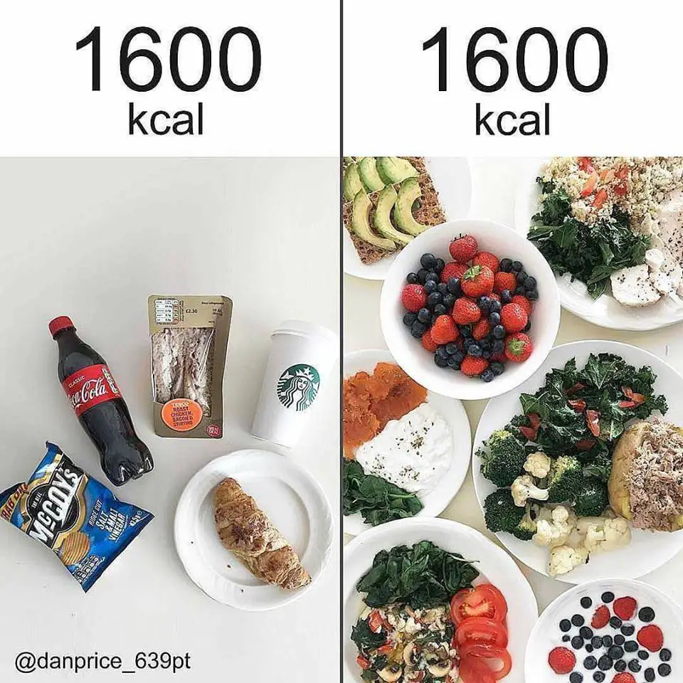 Exemple de calories dans un repas sain et un repas calorique